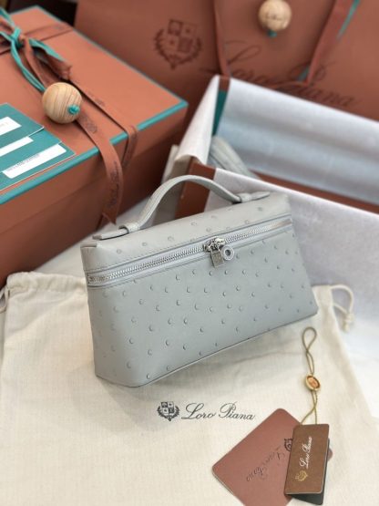  Loro Piana Extra Pocket L19 Bag Ostrich Leather Sliver Hardware #3029 - Image 2