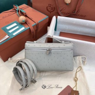 Replica Loro Piana Extra Pocket L19 Bag Ostrich Leather Sliver Hardware #3029