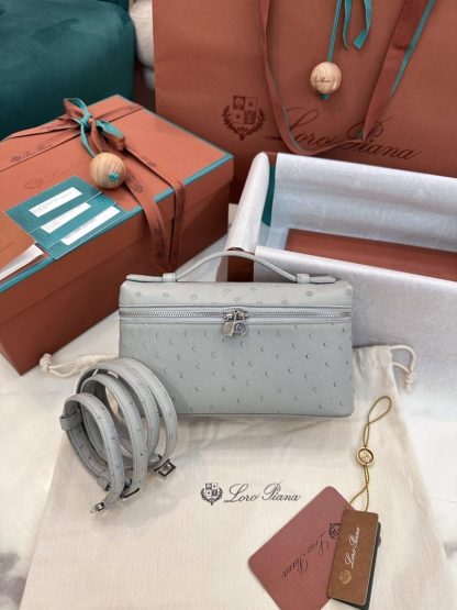 Replica Loro Piana Extra Pocket L19 Bag Ostrich Leather Sliver Hardware #3029