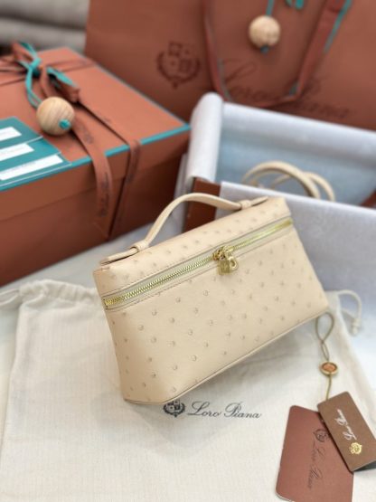  Loro Piana Extra Pocket L19 Bag Ostrich Leather Golden Hardware #3024 - Image 9