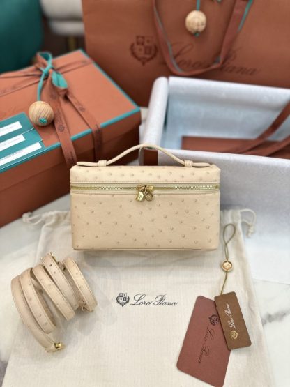Replica Loro Piana Extra Pocket L19 Bag Ostrich Leather Golden Hardware #3024