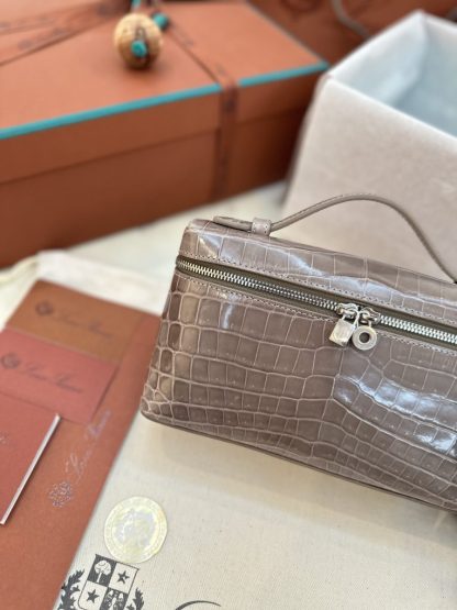  Loro Piana Extra Pocket L19 Alligator Leather Bag Sliver #3055 - Image 5