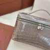 Loro Piana Extra Pocket L19 Alligator Leather Bag Sliver #3055 - Image 8