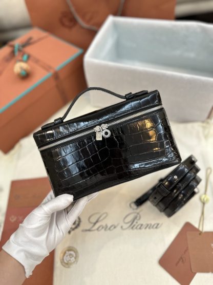  Loro Piana Extra Pocket L19 Alligator Leather Bag Sliver #3053 - Image 2