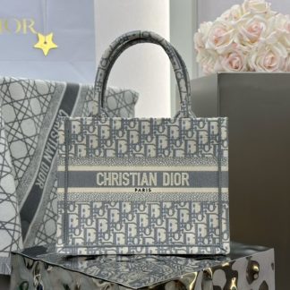 Replica Small Dior Book Tote Ecru and Gray Dior Oblique Embroidery #3276