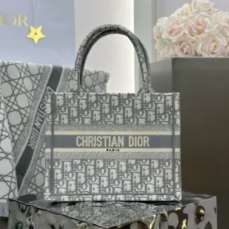 Replica Small Dior Book Tote Ecru and Gray Dior Oblique Embroidery #3276