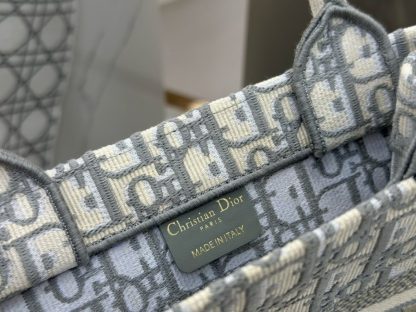  Small Dior Book Tote Ecru and Gray Dior Oblique Embroidery #3276 - Image 6