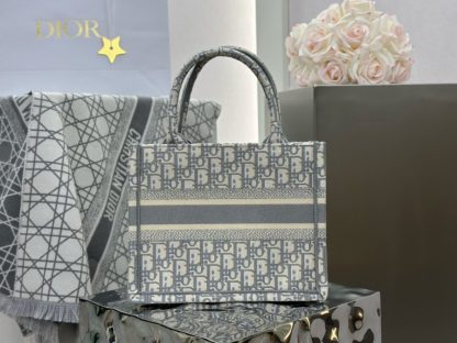  Small Dior Book Tote Ecru and Gray Dior Oblique Embroidery #3276 - Image 7