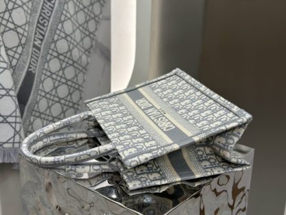  Small Dior Book Tote Ecru and Gray Dior Oblique Embroidery #3276 - Image 8