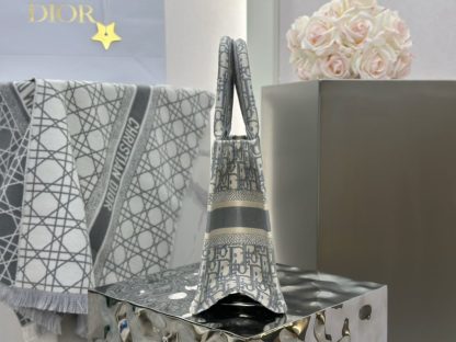  Small Dior Book Tote Ecru and Gray Dior Oblique Embroidery #3276 - Image 9