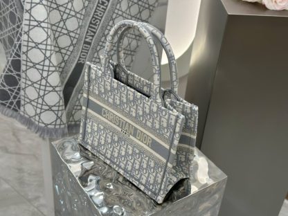  Small Dior Book Tote Ecru and Gray Dior Oblique Embroidery #3276 - Image 3