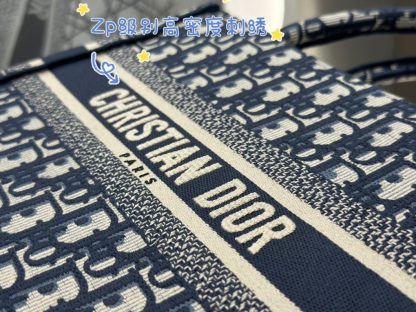  Small Dior Book Tote Ecru and Blue Dior Oblique Embroidery #3275 - Image 2