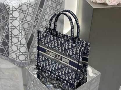  Small Dior Book Tote Ecru and Blue Dior Oblique Embroidery #3275 - Image 3
