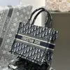  Small Dior Book Tote Ecru and Blue Dior Oblique Embroidery #3275 - Image 4