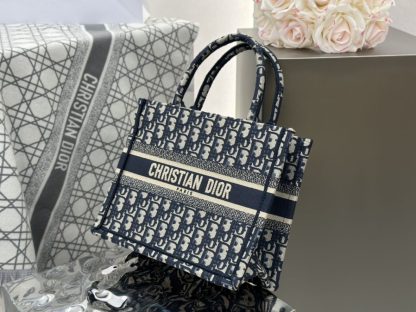  Small Dior Book Tote Ecru and Blue Dior Oblique Embroidery #3275 - Image 4