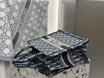  Small Dior Book Tote Ecru and Blue Dior Oblique Embroidery #3275 - Image 5