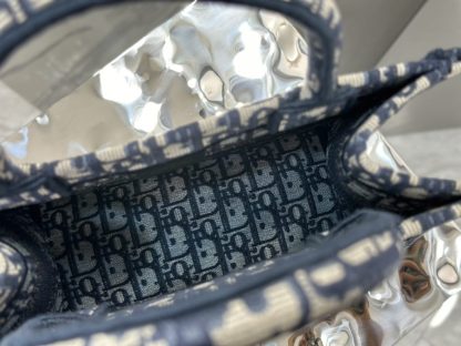  Small Dior Book Tote Ecru and Blue Dior Oblique Embroidery #3275 - Image 8