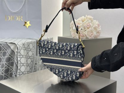  Saddle Bag Blue Dior Oblique Embroidery #3257 - Image 14