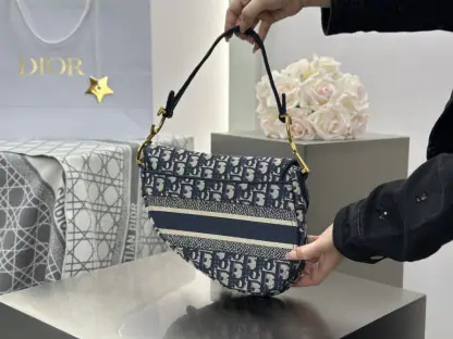  Saddle Bag Blue Dior Oblique Embroidery #3257 - Image 14