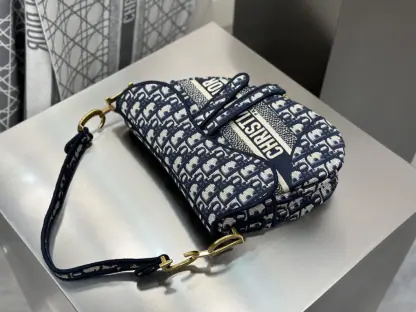  Saddle Bag Blue Dior Oblique Embroidery #3257 - Image 18