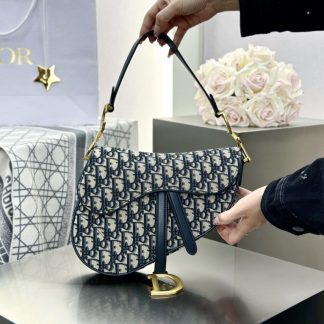 Replica Dior Saddle Bag with Strap Blue Dior Oblique Jacquard #3255