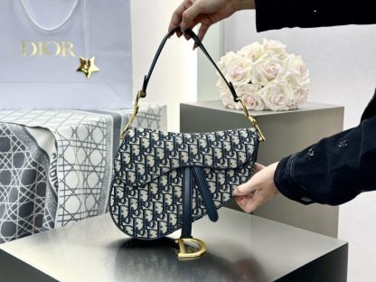Replica Dior Saddle Bag with Strap Blue Dior Oblique Jacquard #3255