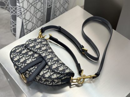 Mini Saddle Bag with Strap Blue Dior Oblique Jacquard #3256 - Image 4
