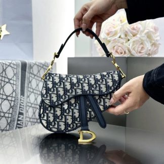 Replica Mini Saddle Bag with Strap Blue Dior Oblique Jacquard #3256