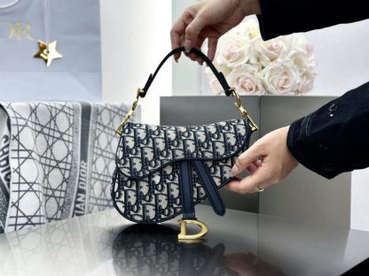 Replica Mini Saddle Bag with Strap Blue Dior Oblique Jacquard #3256