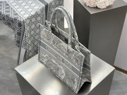  Medium Dior Book Tote Ecru and Gray Toile de Jouy Embroidery #3272 - Image 7