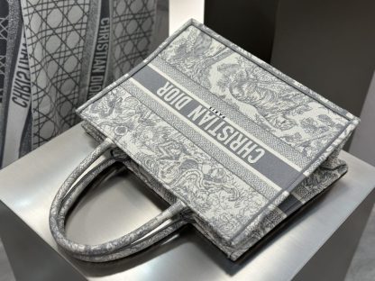  Medium Dior Book Tote Ecru and Gray Toile de Jouy Embroidery #3272 - Image 3