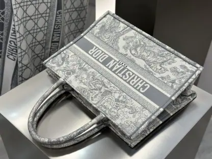  Medium Dior Book Tote Ecru and Gray Toile de Jouy Embroidery #3272 - Image 3