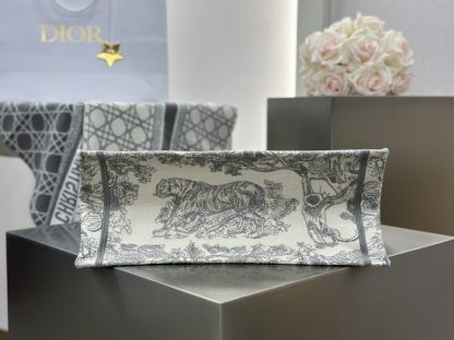  Medium Dior Book Tote Ecru and Gray Toile de Jouy Embroidery #3272 - Image 4