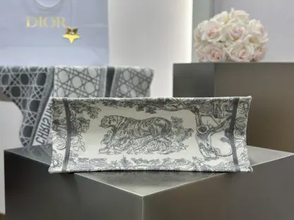  Medium Dior Book Tote Ecru and Gray Toile de Jouy Embroidery #3272 - Image 4