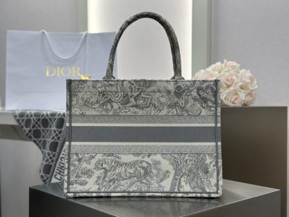  Medium Dior Book Tote Ecru and Gray Toile de Jouy Embroidery #3272 - Image 8