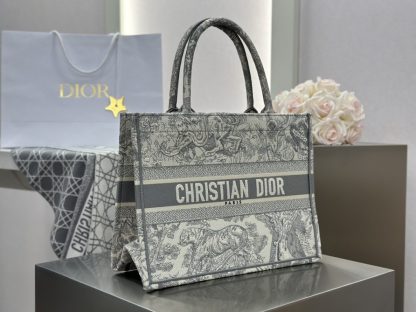  Medium Dior Book Tote Ecru and Gray Toile de Jouy Embroidery #3272 - Image 9