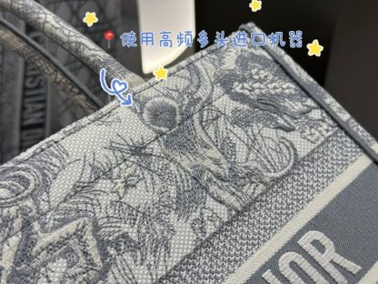  Medium Dior Book Tote Ecru and Gray Toile de Jouy Embroidery #3272 - Image 5