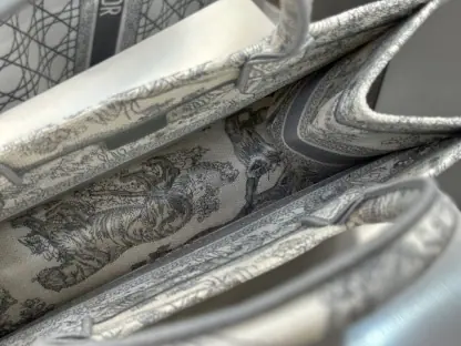  Medium Dior Book Tote Ecru and Gray Toile de Jouy Embroidery #3272 - Image 6