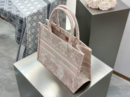  Medium Dior Book Tote Ecru and Pink Toile de Jouy Embroidery #3271 - Image 5