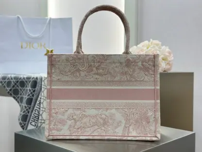  Medium Dior Book Tote Ecru and Pink Toile de Jouy Embroidery #3271 - Image 6
