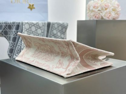  Medium Dior Book Tote Ecru and Pink Toile de Jouy Embroidery #3271 - Image 2
