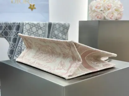  Medium Dior Book Tote Ecru and Pink Toile de Jouy Embroidery #3271 - Image 2