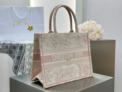  Medium Dior Book Tote Ecru and Pink Toile de Jouy Embroidery #3271 - Image 7