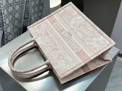  Medium Dior Book Tote Ecru and Pink Toile de Jouy Embroidery #3271 - Image 8