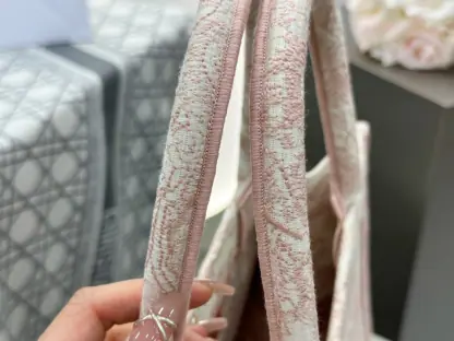  Medium Dior Book Tote Ecru and Pink Toile de Jouy Embroidery #3271 - Image 9