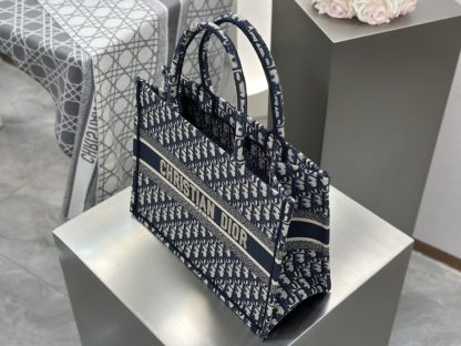  Dior Medium Dior Book Tote Ecru and Blue Dior Oblique Embroidery #3264 - Image 9