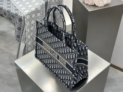  Dior Medium Dior Book Tote Ecru and Blue Dior Oblique Embroidery #3264 - Image 9
