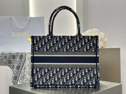  Dior Medium Dior Book Tote Ecru and Blue Dior Oblique Embroidery #3264 - Image 3