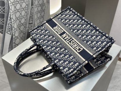  Dior Medium Dior Book Tote Ecru and Blue Dior Oblique Embroidery #3264 - Image 8