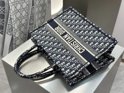  Dior Medium Dior Book Tote Ecru and Blue Dior Oblique Embroidery #3264 - Image 8